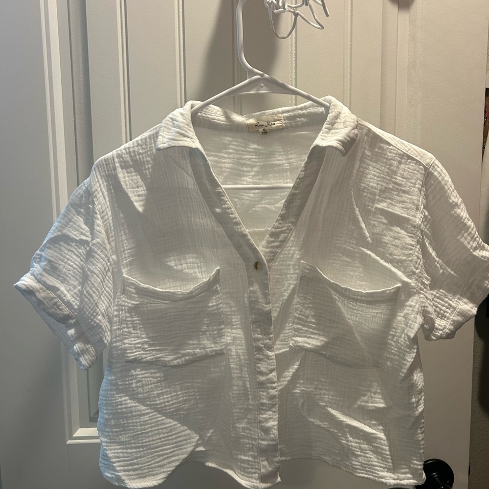 Love Notes White Textured Button-Down Shirt
